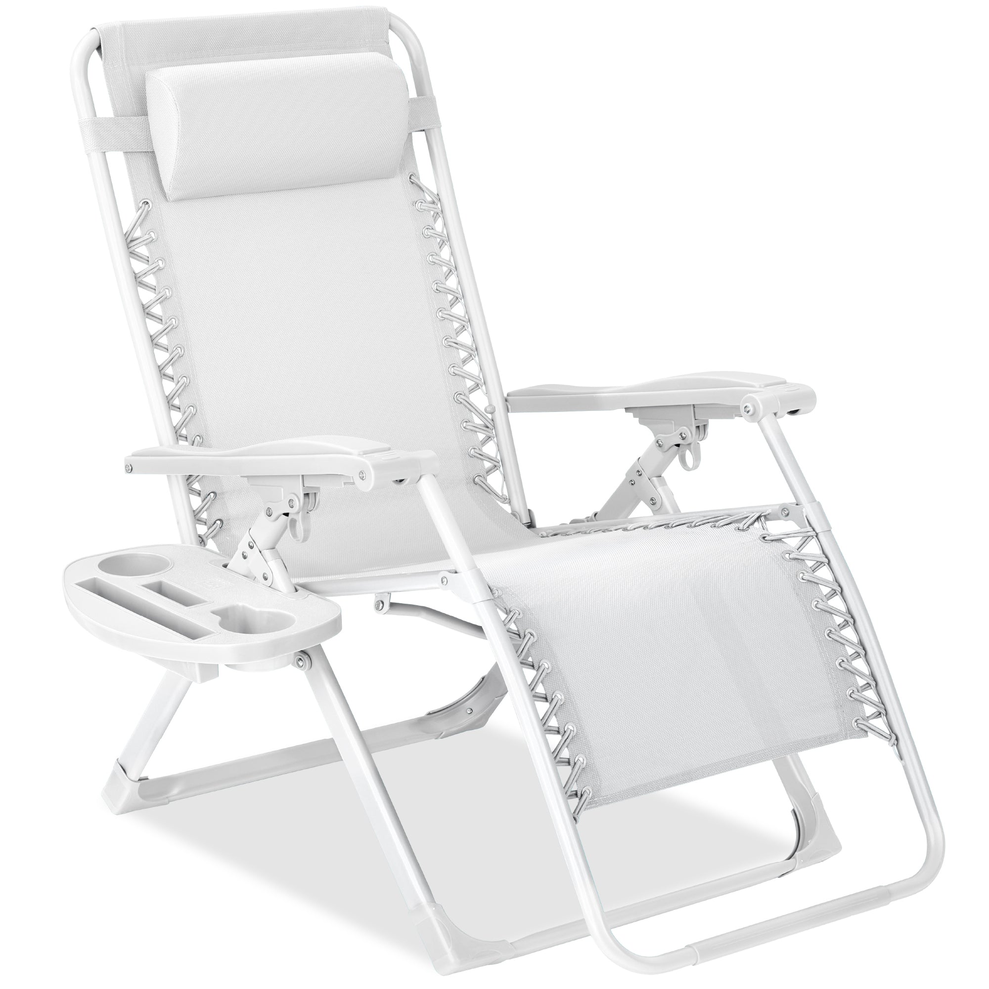 Monochromatic Zero Gravity Patio Chair Recliner w/ Side Tray, Headrest