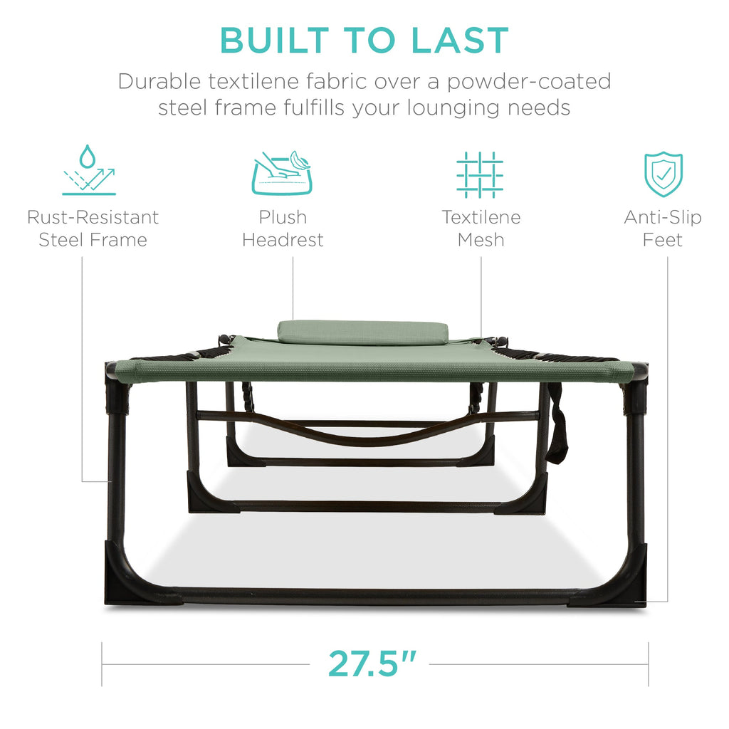 Portable Patio Chaise Lounge Chair Outdoor Recliner w/ Pillow