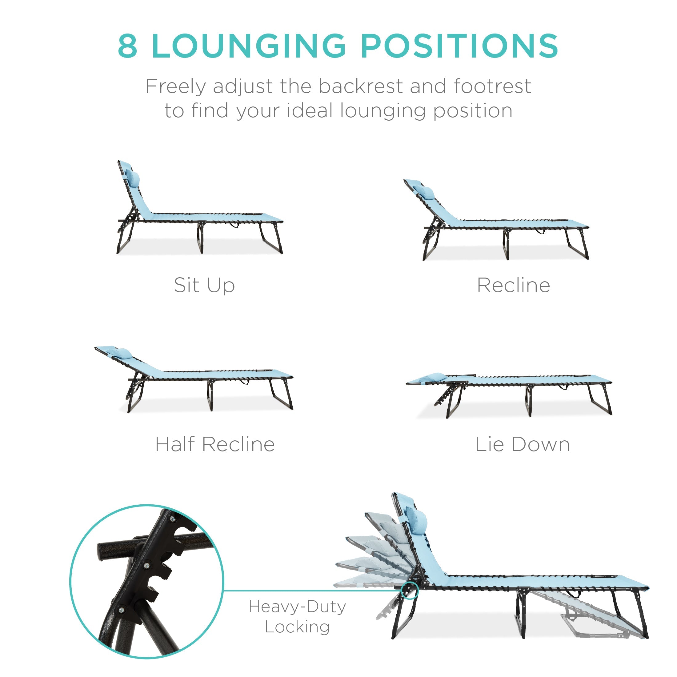 Portable Patio Chaise Lounge Chair Outdoor Recliner w/ Pillow