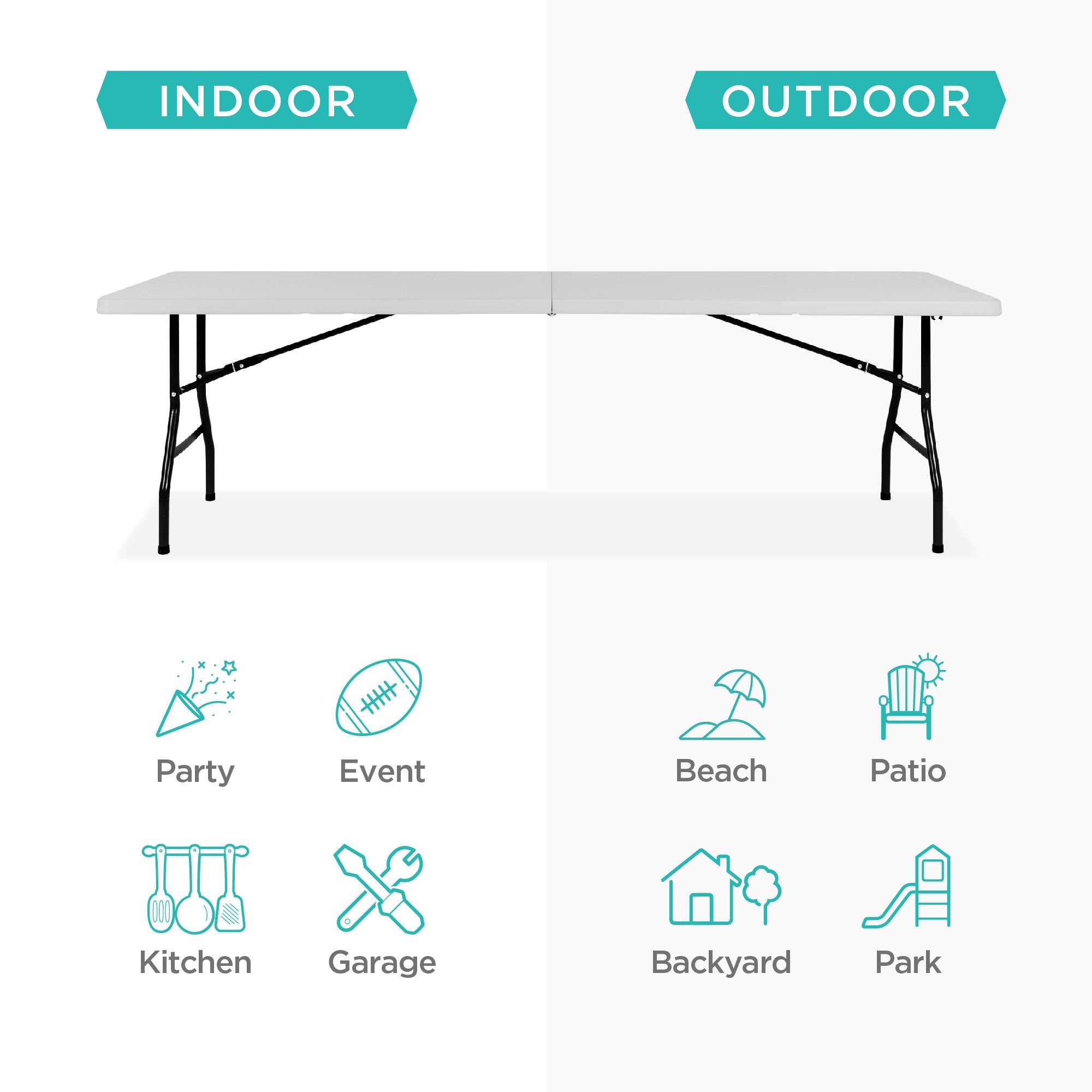 Portable Folding Plastic Dining Table w/ Handle, Lock - 8ft