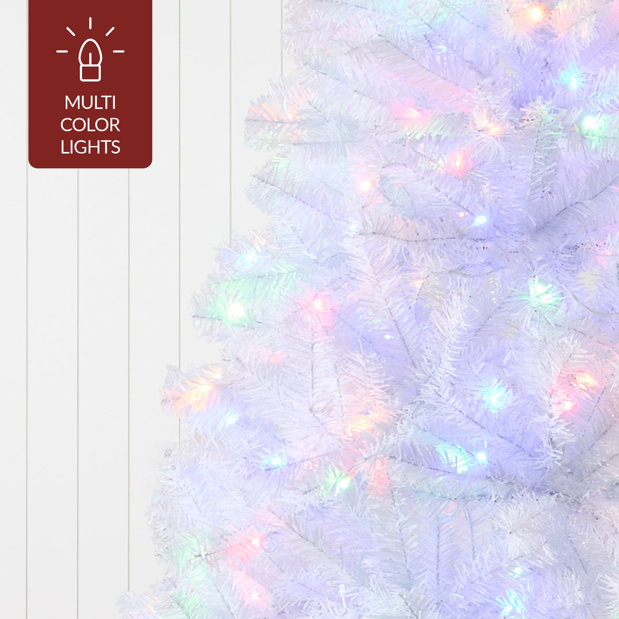 Pre-Lit Hinged Artificial White Pine Christmas Tree w/ Multicolor Lights