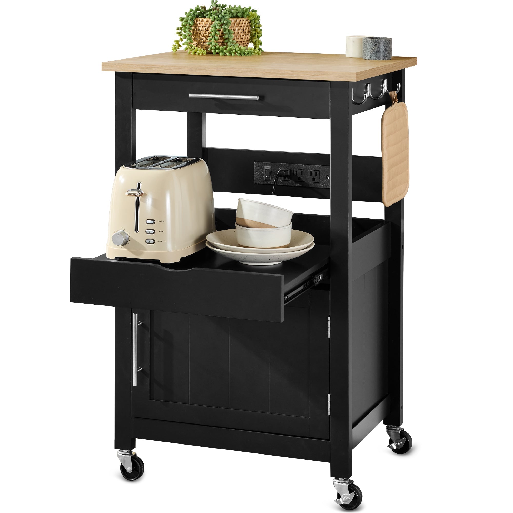 Rolling Kitchen Island Cart, Cabinet w/Drawer, Sliding Tray, Outlet