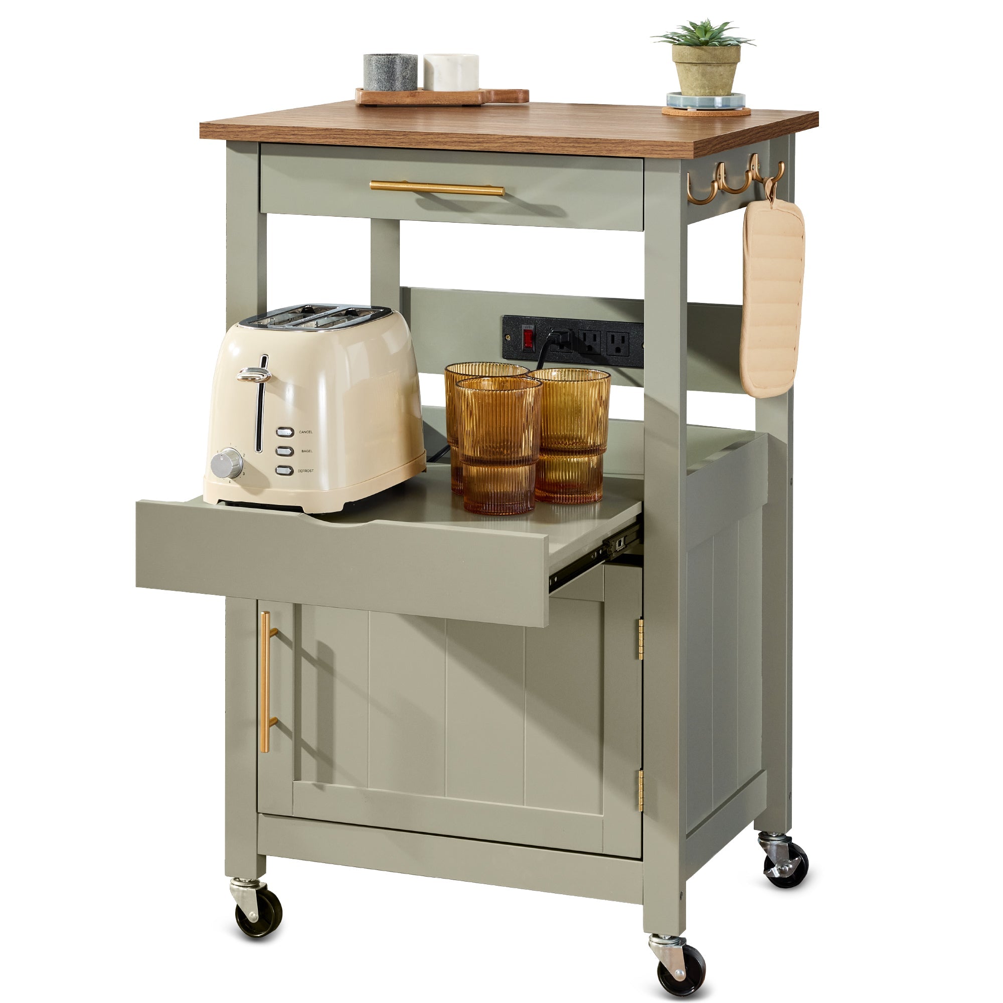 Rolling Kitchen Island Cart, Cabinet w/Drawer, Sliding Tray, Outlet