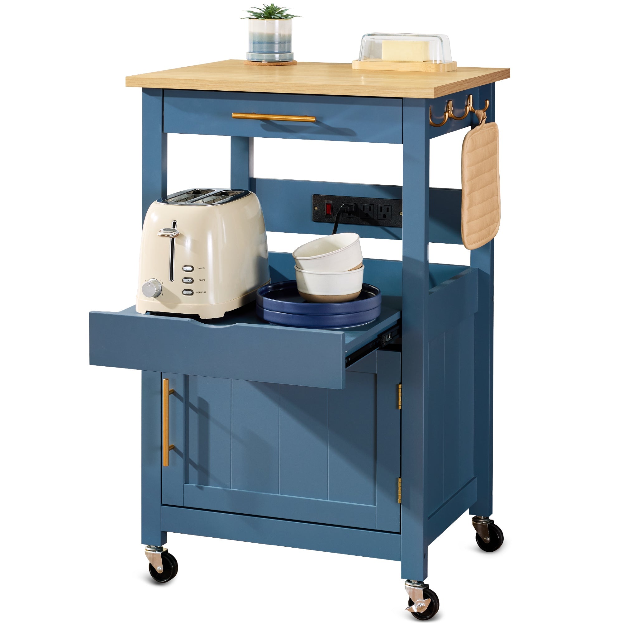 Rolling Kitchen Island Cart, Cabinet w/Drawer, Sliding Tray, Outlet