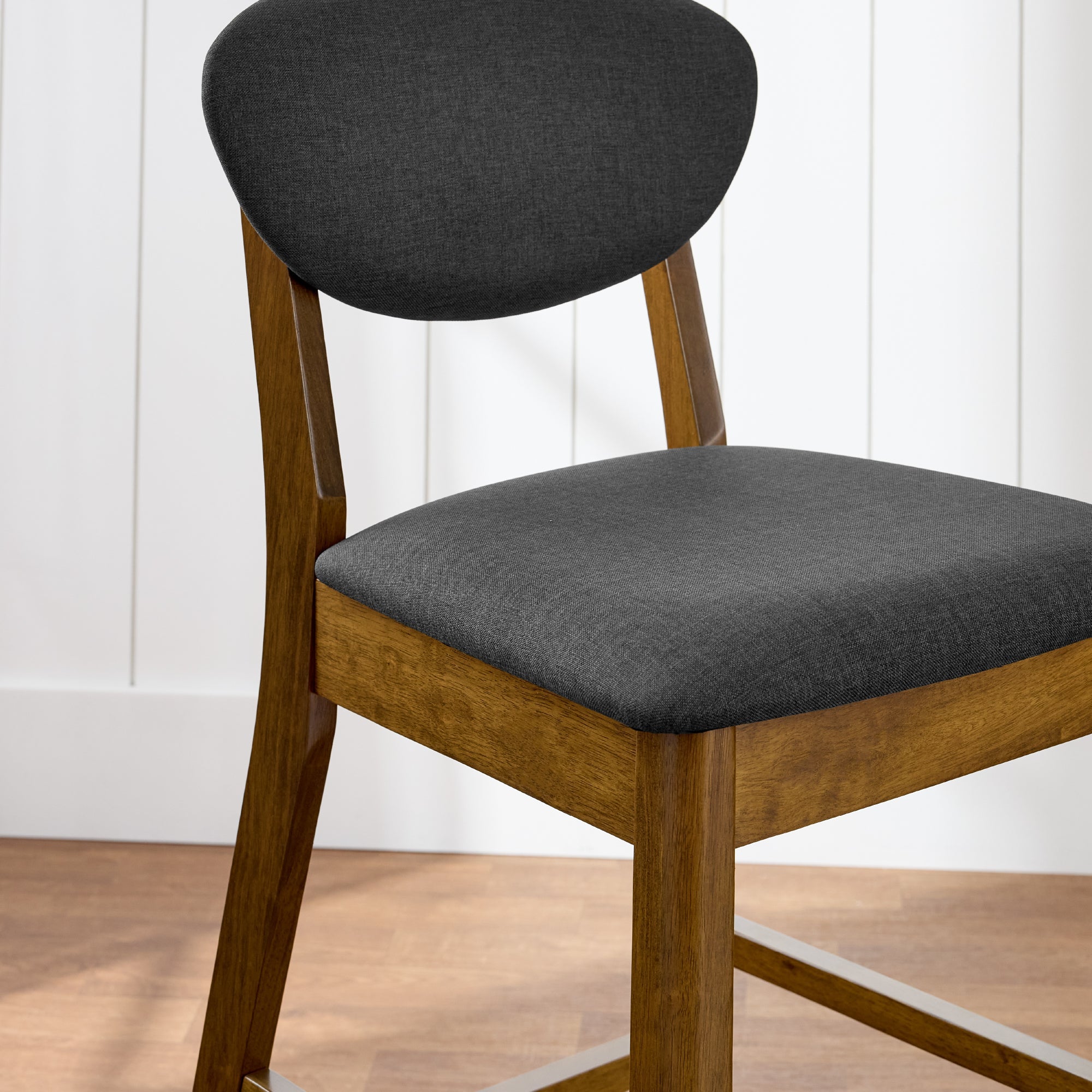 2-Piece Mid-Century Modern Wood & Upholstered Counter Height Bar Stool Set