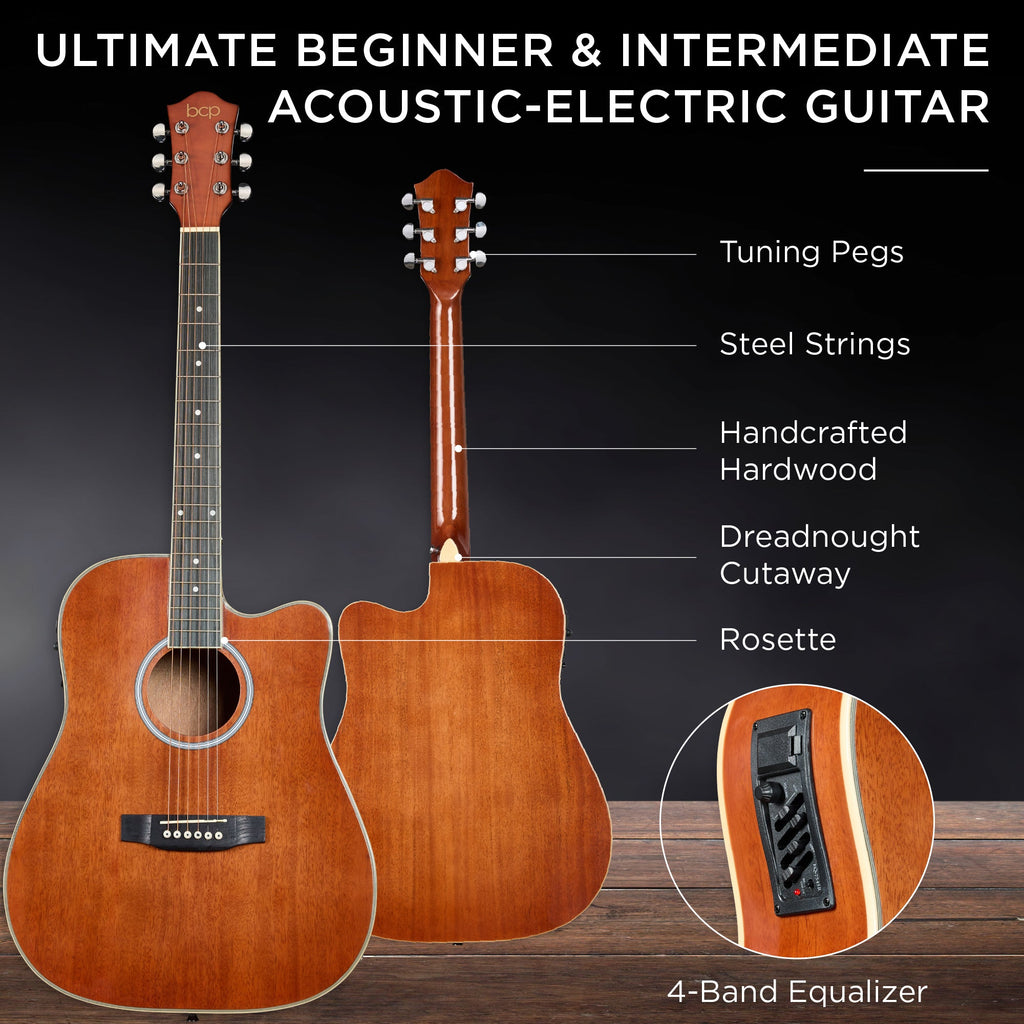 Beginner Acoustic Electric Cutaway Guitar Set w/ Gig Bag, Strap - 41in