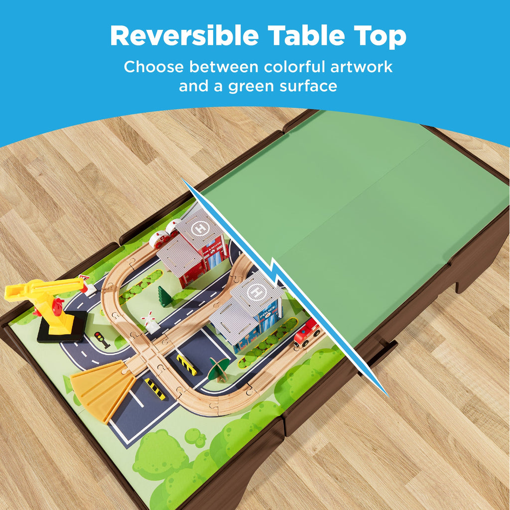 70-Piece Train Table, Large Multipurpose Playset w/ Reversible Table Top