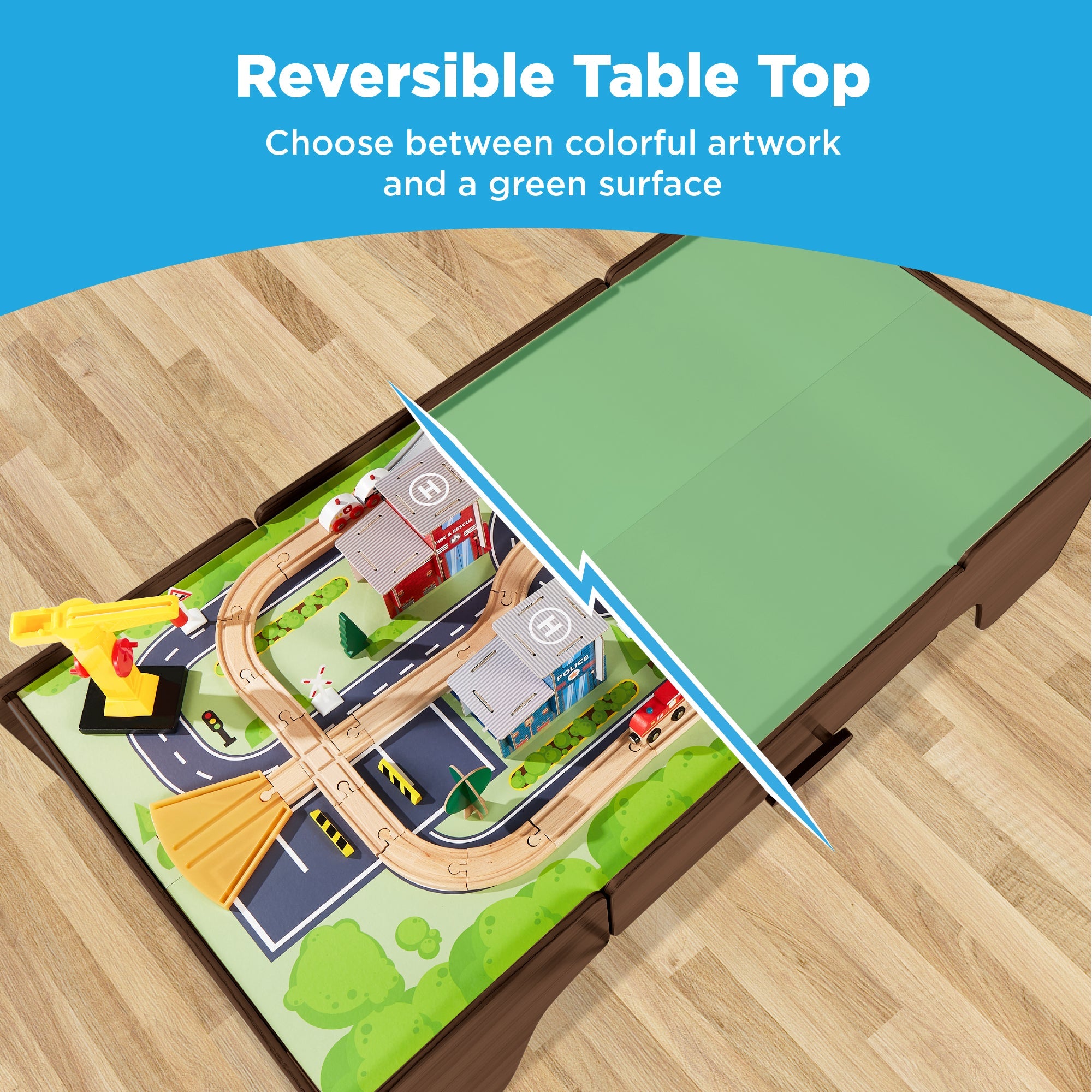 70-Piece Train Table, Large Multipurpose Playset w/ Reversible Table Top
