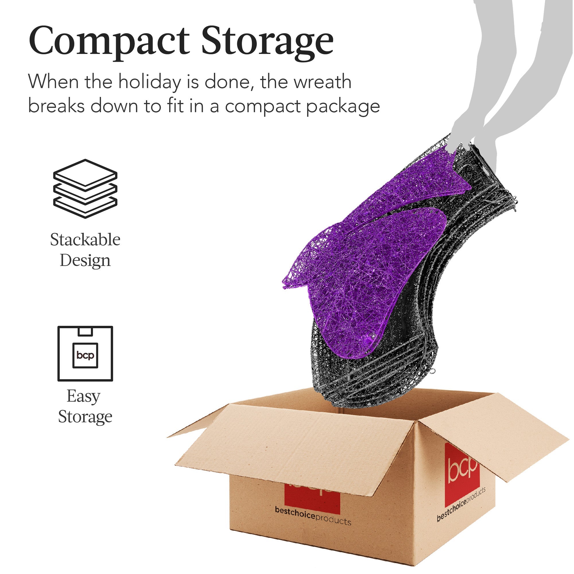 Pre-Lit Outdoor Halloween Wreath, LED Metal Holiday Decor w/ Bow - 36in