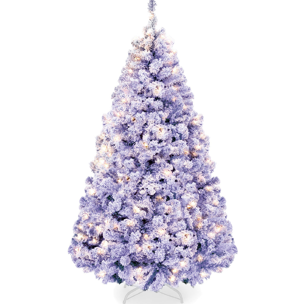 Pre-Lit Lavender Flocked Artificial Pine Christmas Tree w/ White Lights