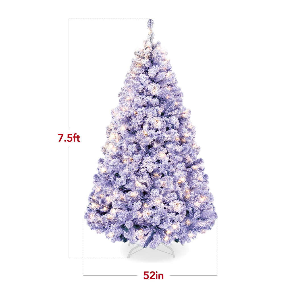 Pre-Lit Lavender Flocked Artificial Pine Christmas Tree w/ White Lights