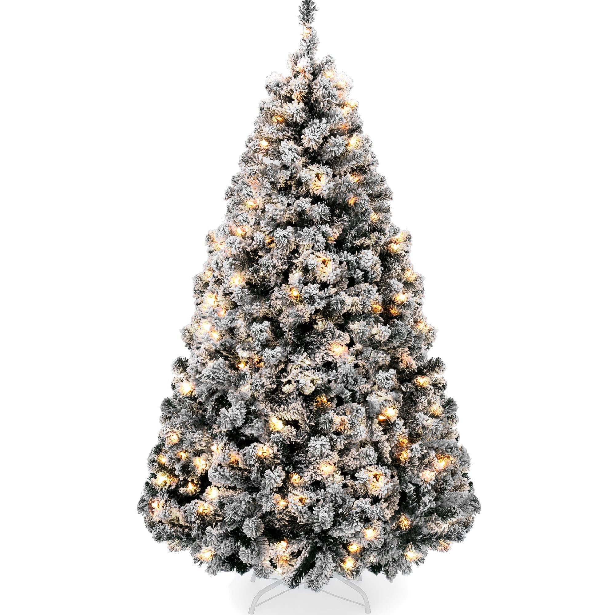 Pre-Lit Black Flocked Artificial Pine Christmas Tree w/ White Lights