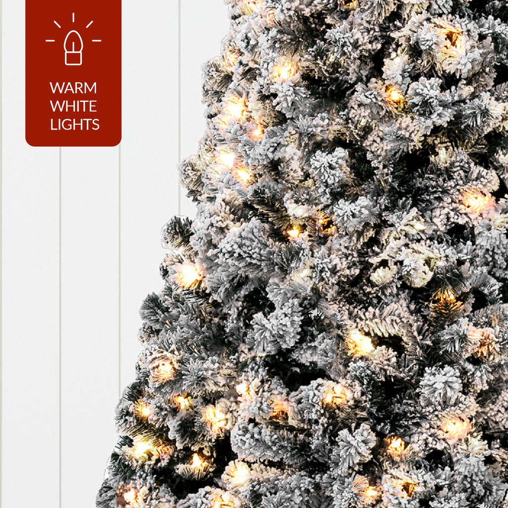 Pre-Lit Black Flocked Artificial Pine Christmas Tree w/ White Lights