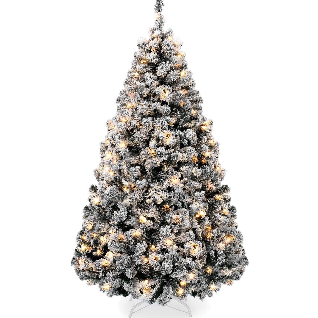 Pre-Lit Black Flocked Artificial Pine Christmas Tree w/ White Lights