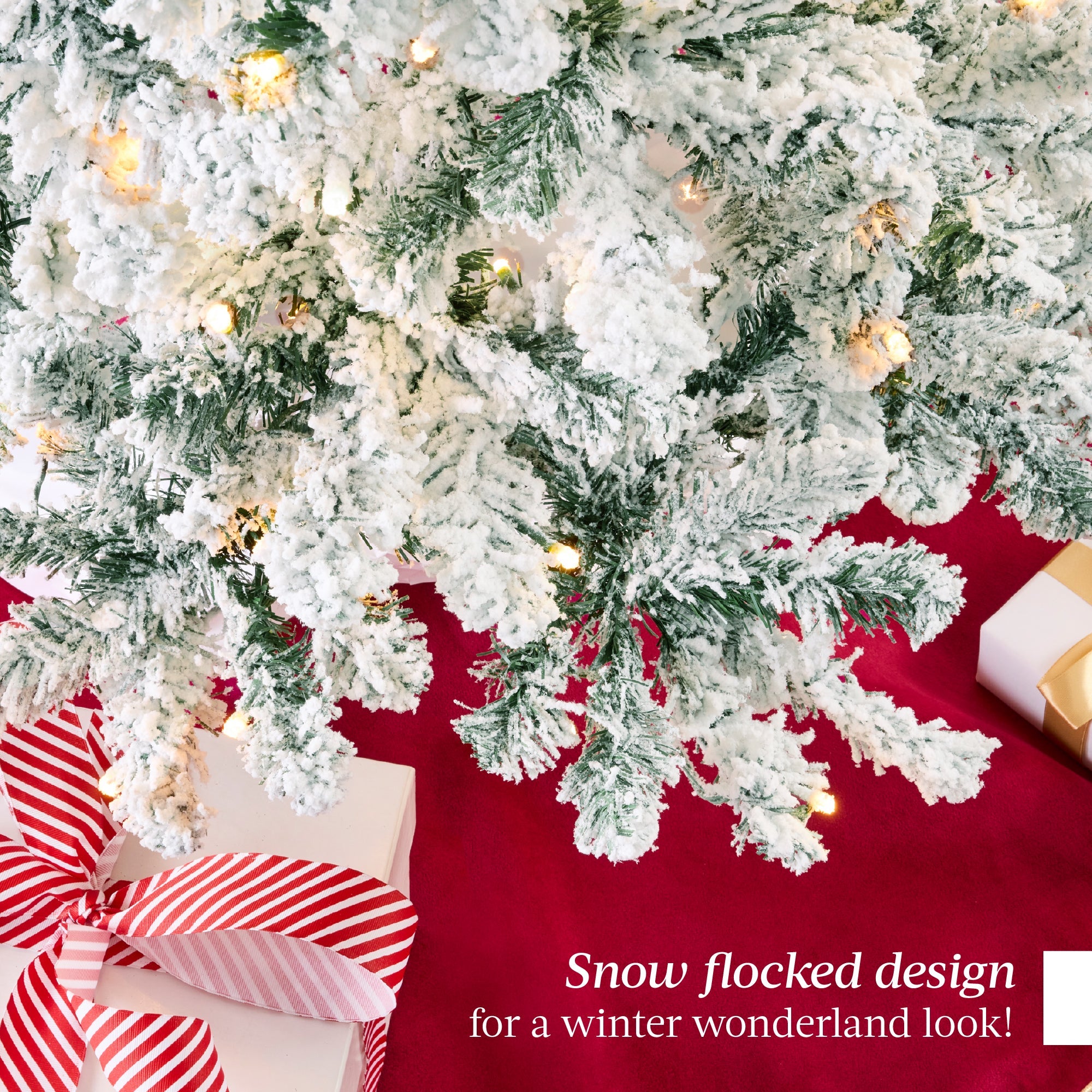 Pre-Lit Sage Green Flocked Artificial Pine Christmas Tree w/ White Lights