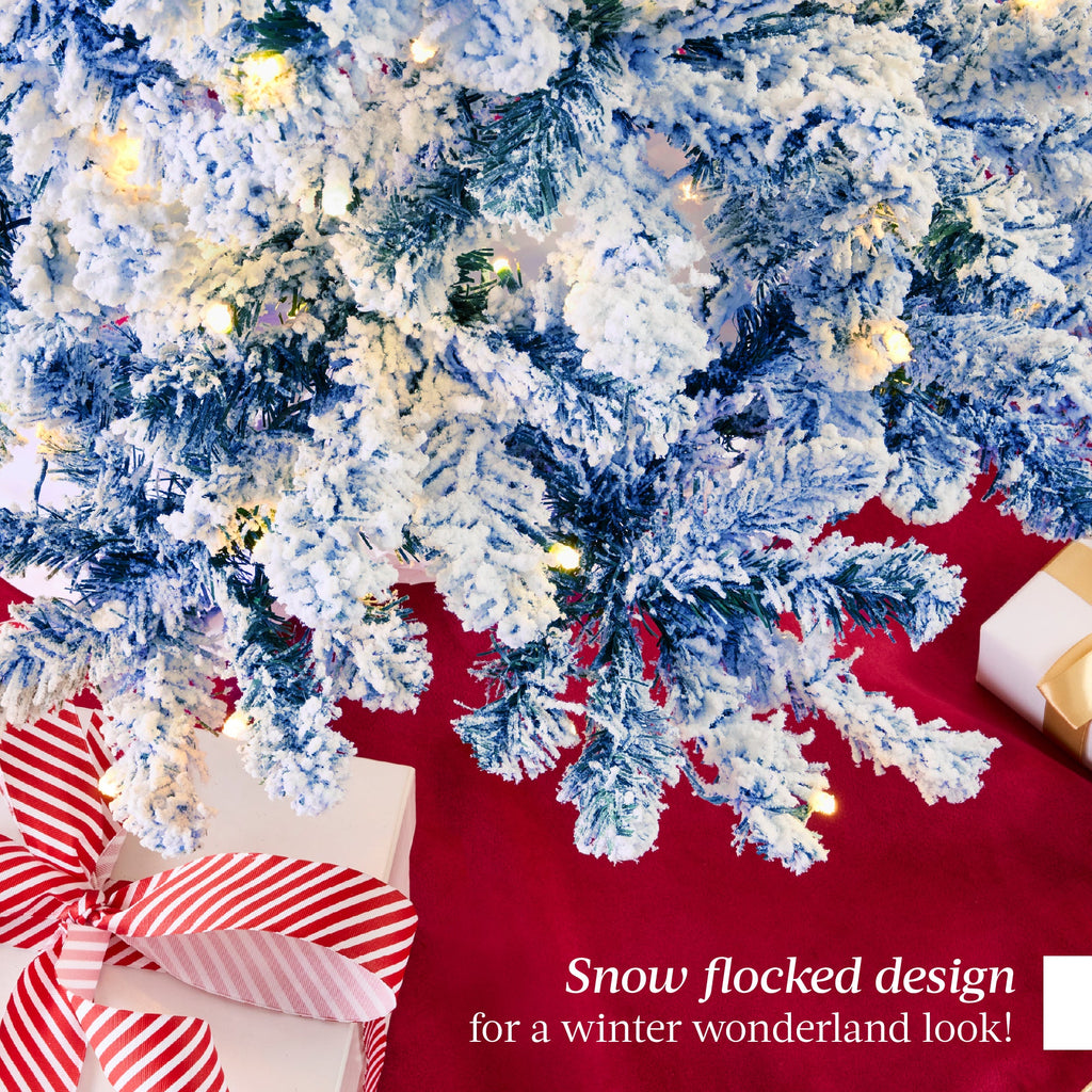 Pre-Lit Blue Flocked Artificial Pine Christmas Tree w/ White Lights