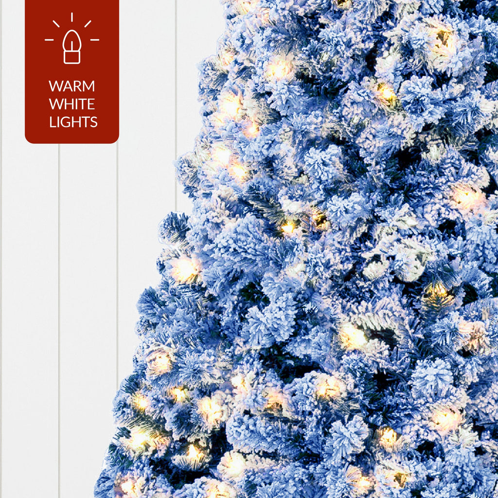 Pre-Lit Blue Flocked Artificial Pine Christmas Tree w/ White Lights