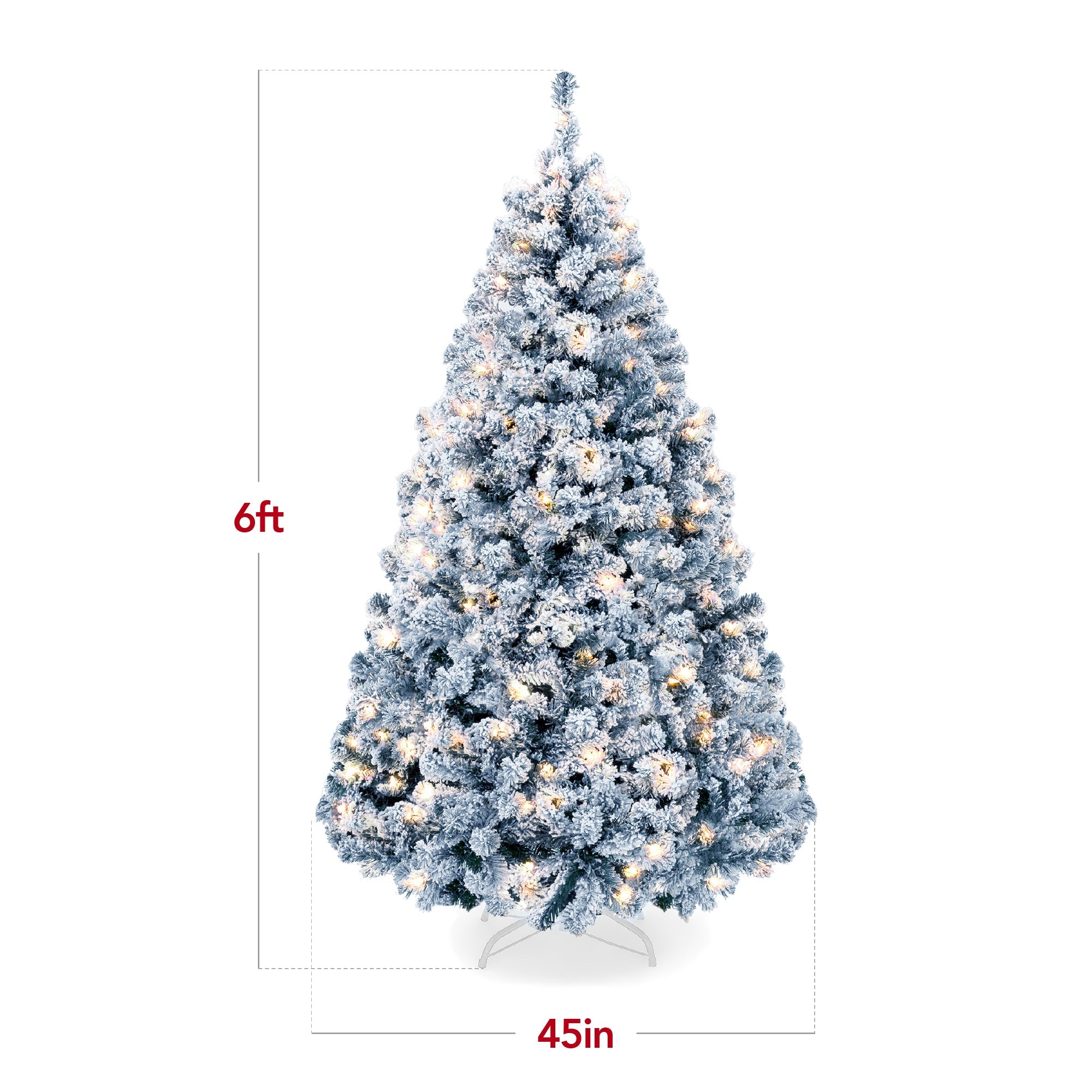 Pre-Lit Ice Blue Flocked Artificial Pine Christmas Tree w/ White Lights
