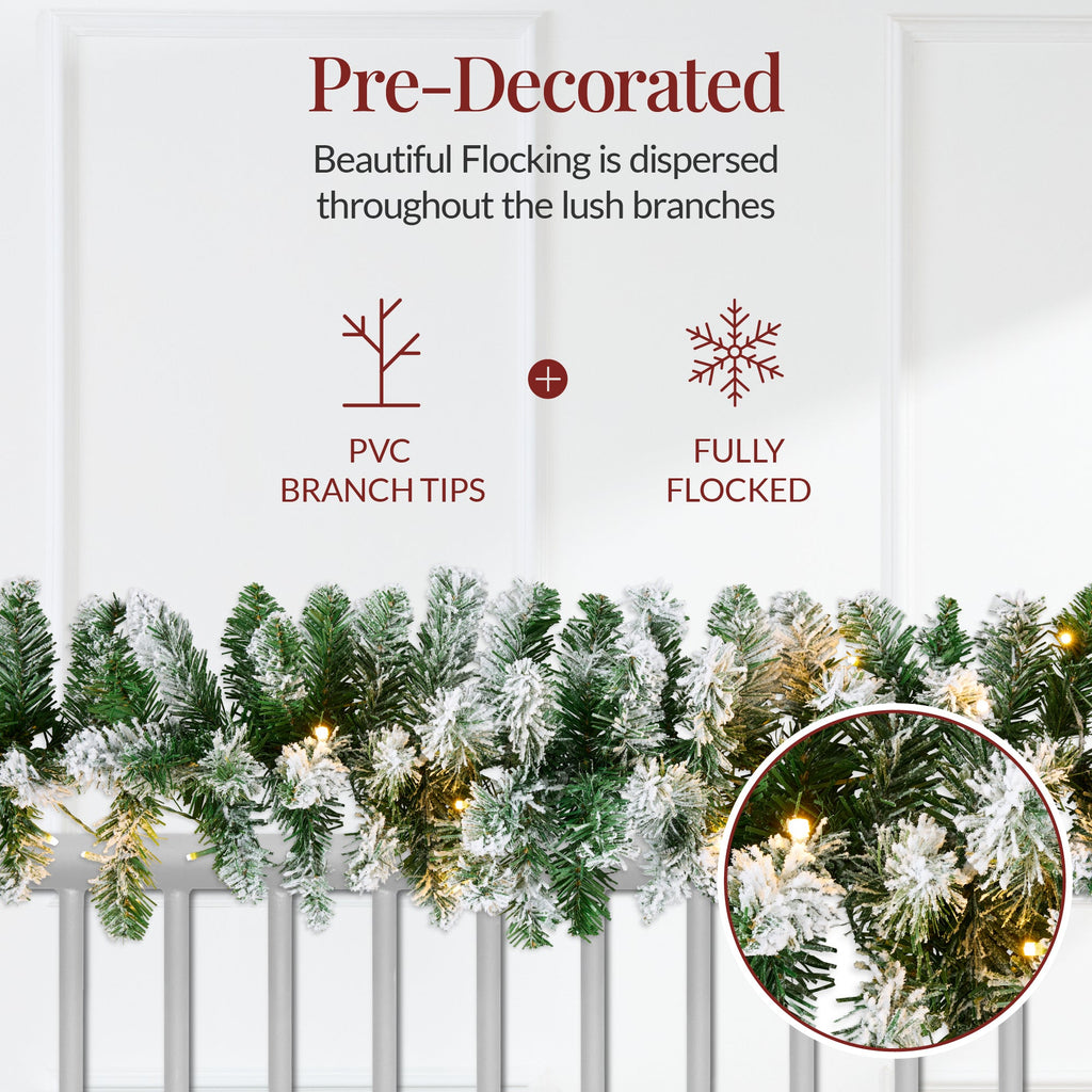 9ft Pre-Lit Christmas Garland w/ 50 Lights, Pine Cones, Berries