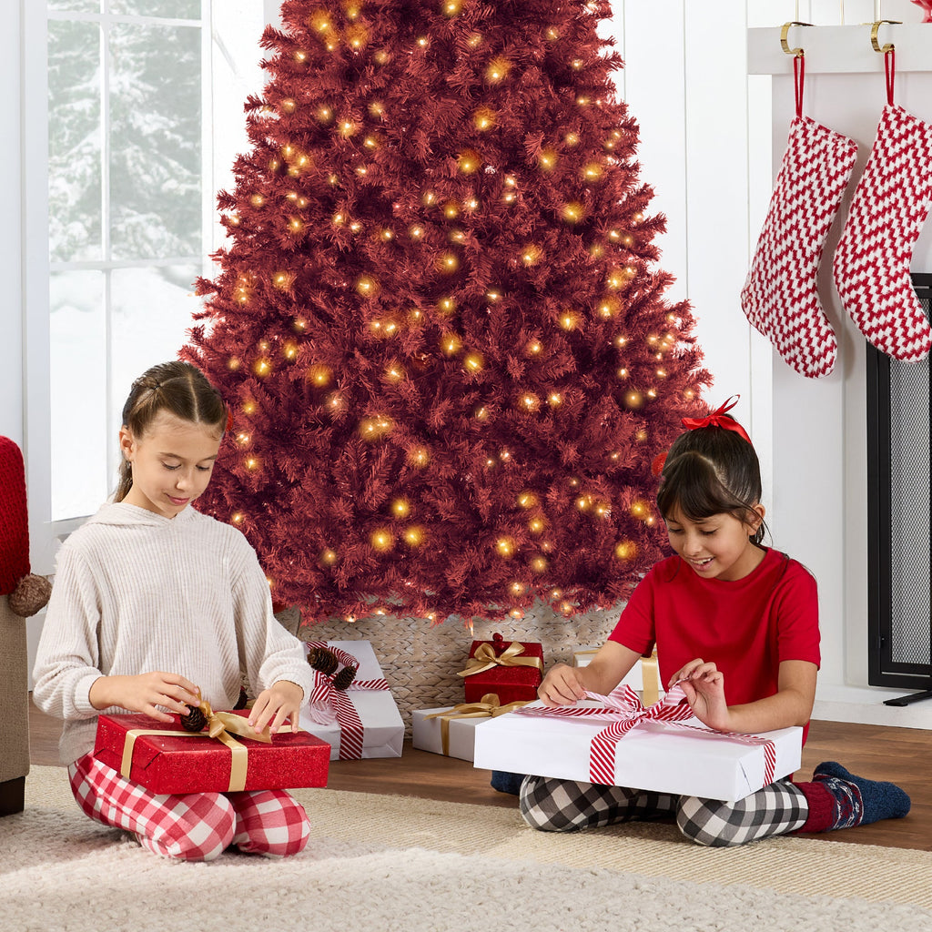 Pre-Lit Artificial Burgundy Christmas Tree w/ Incandescent Lights