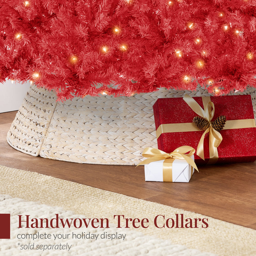 Pre-Lit Artificial Red Christmas Tree w/ Incandescent Lights