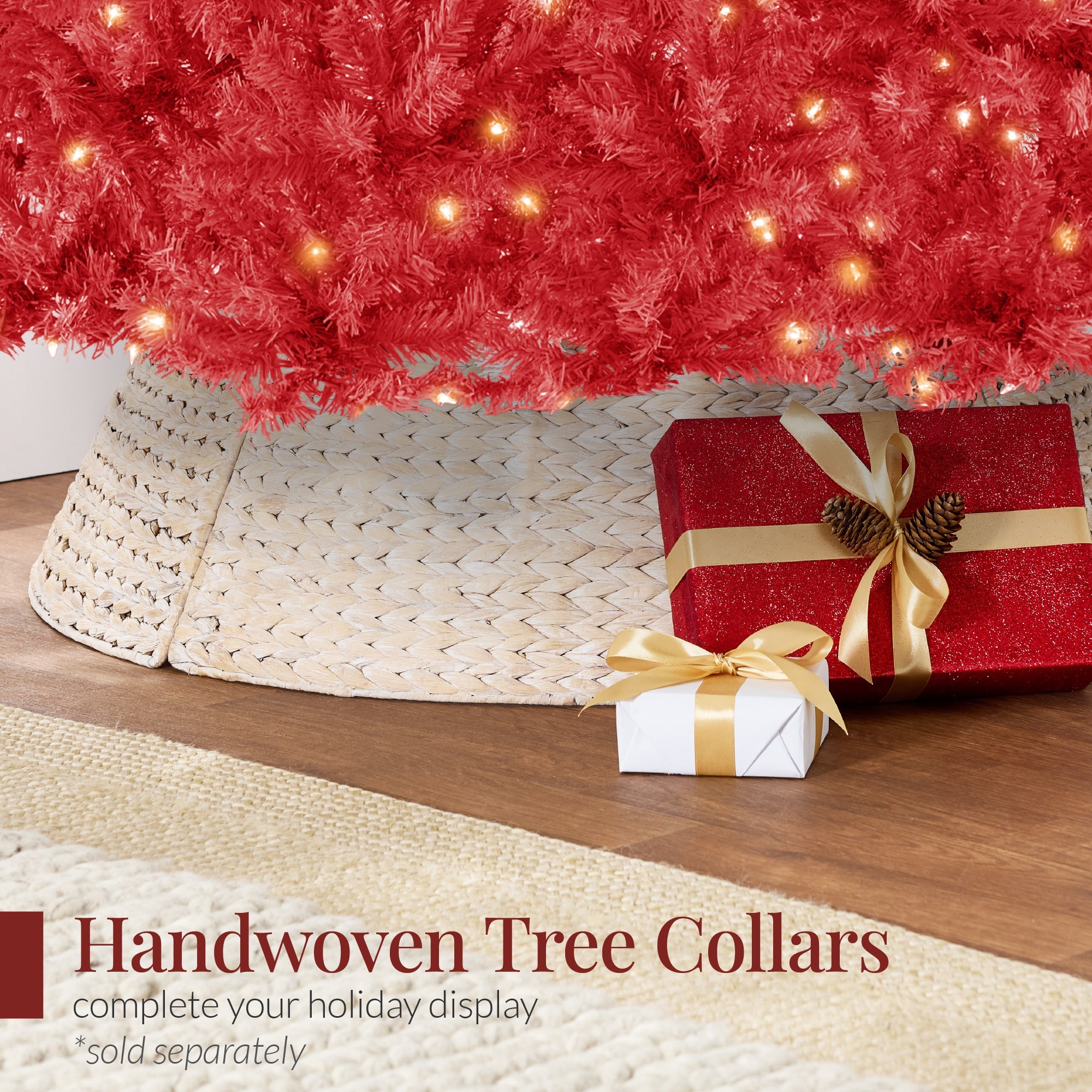 Pre-Lit Artificial Red Christmas Tree w/ Incandescent Lights