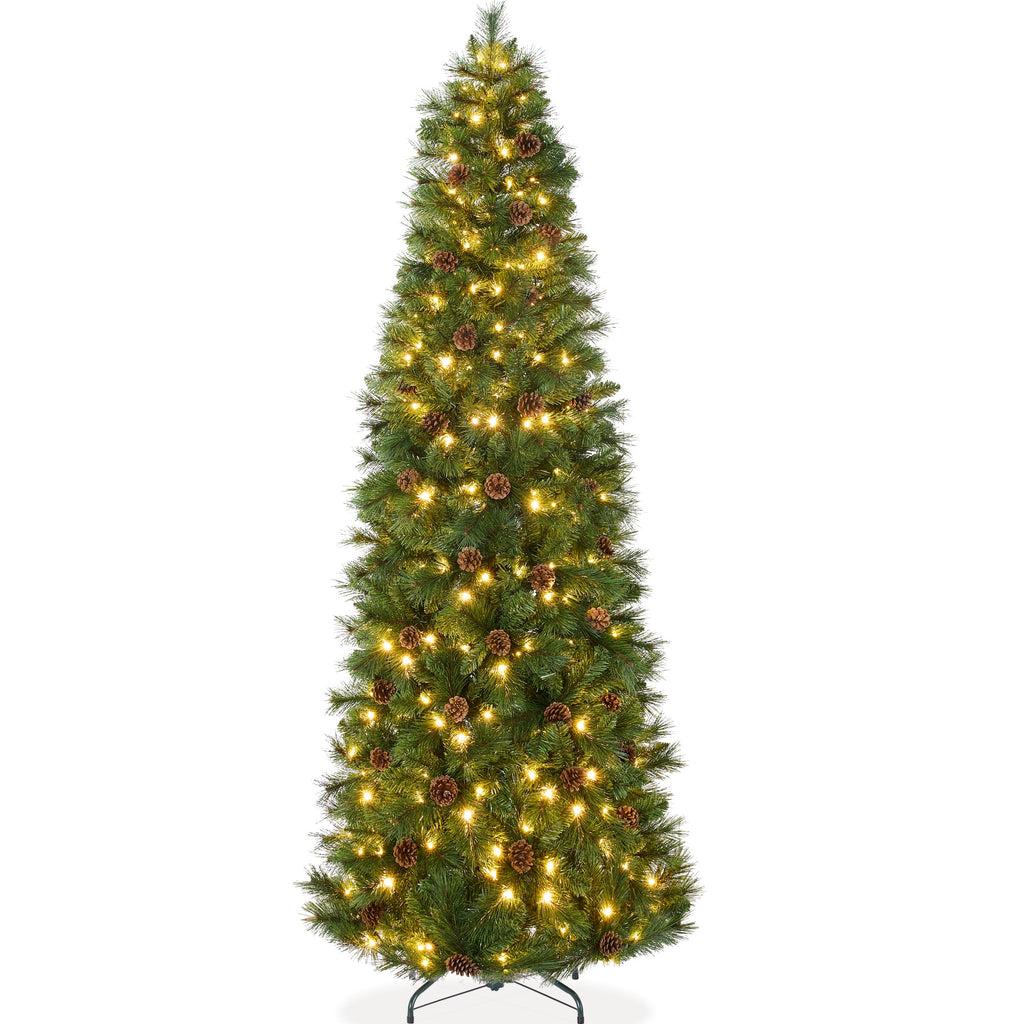 Pre-Lit Artificial Scotch Pine Pencil Christmas Tree w/ Metal Stand