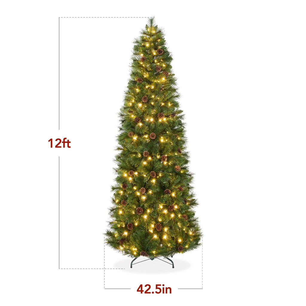Pre-Lit Artificial Scotch Pine Pencil Christmas Tree w/ Metal Stand