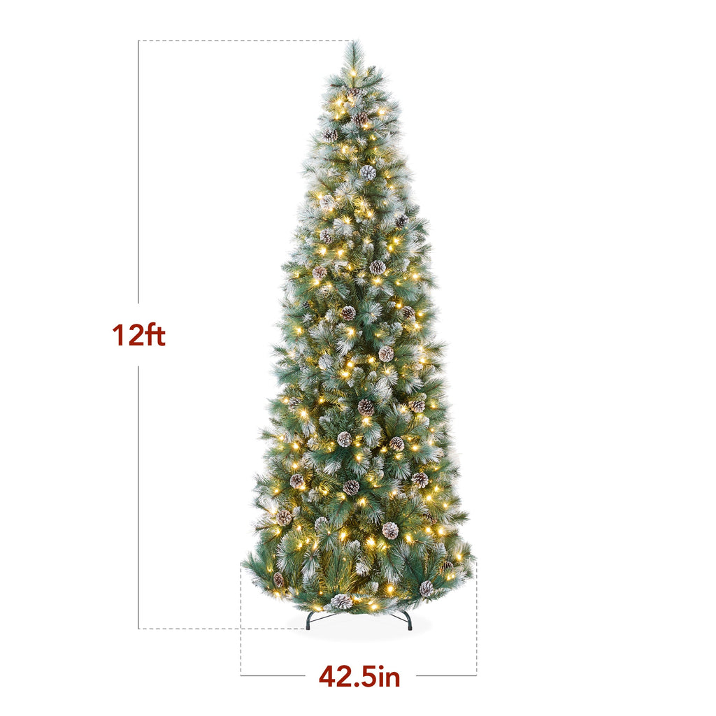 Pre-Lit Artificial Frosted Scotch Pine Pencil Christmas Tree w/ Metal Stand