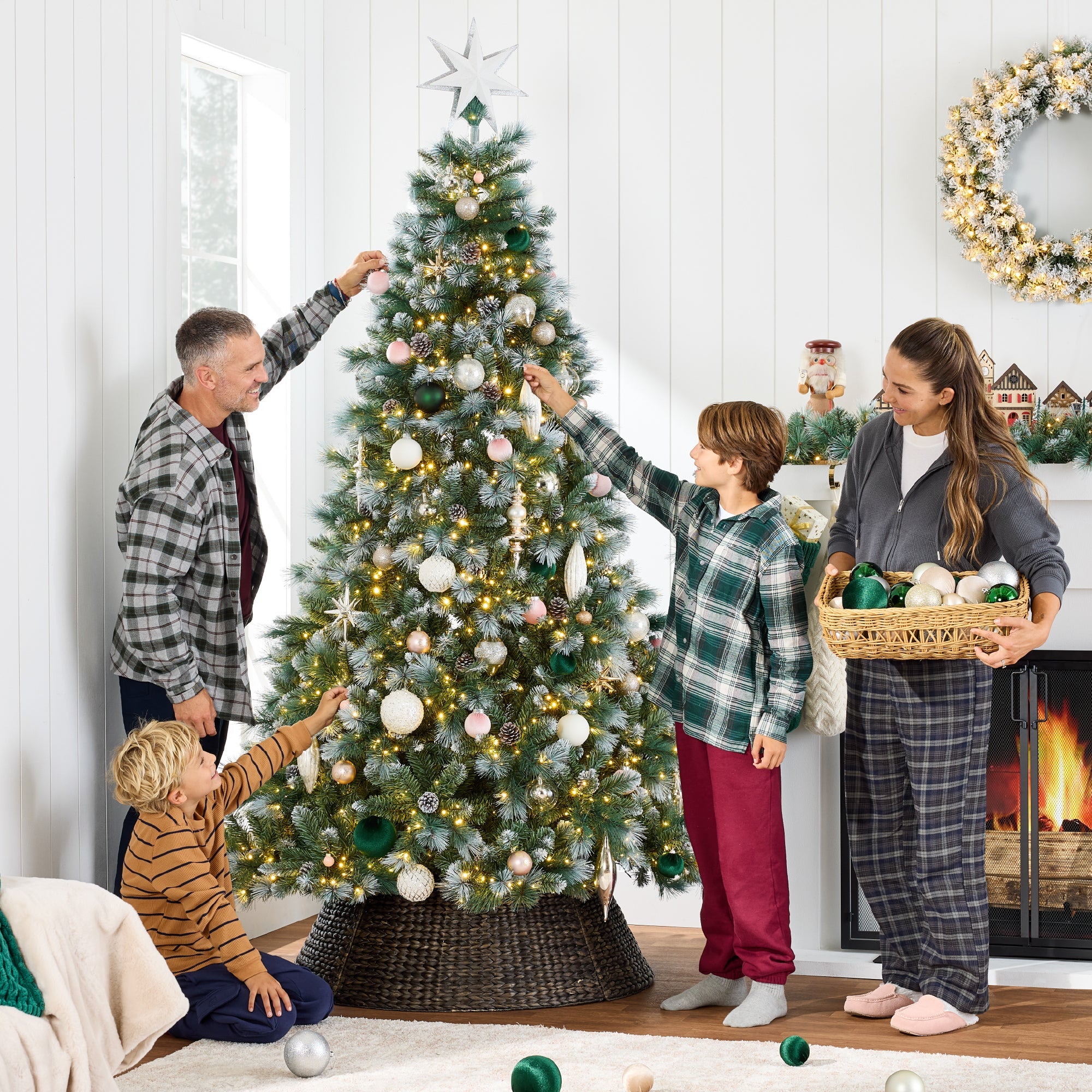 Pre-Lit Frosted Artificial Scotch Pine Christmas Tree w/ Metal Stand