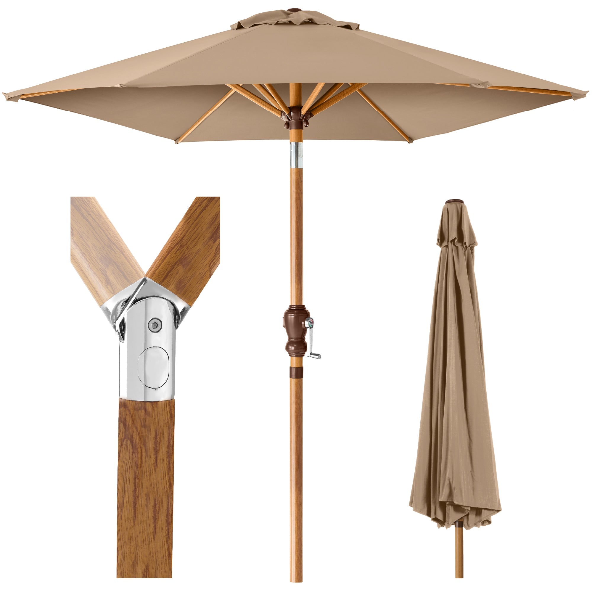 Outdoor Woodgrain Pattern Patio Umbrella Decoration w/ Tilt, Crank - 10ft