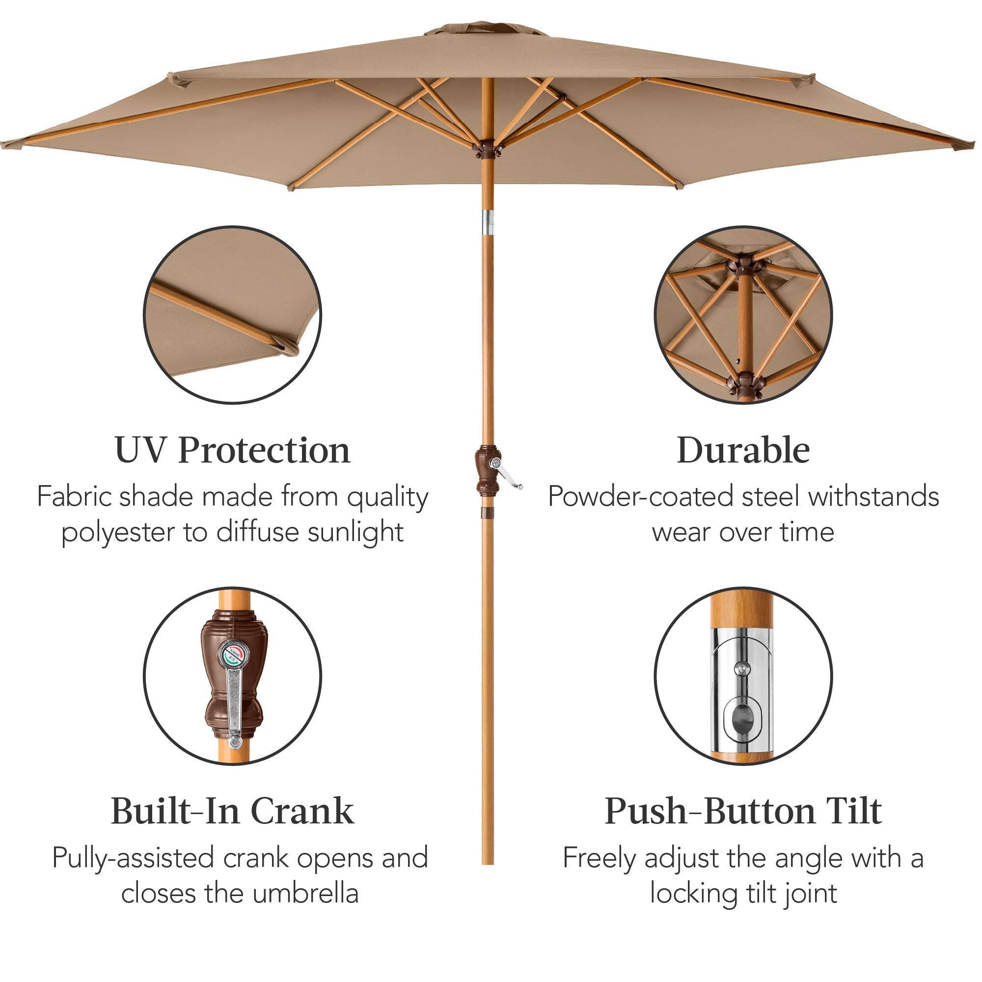 Outdoor Woodgrain Pattern Patio Umbrella Decoration w/ Tilt, Crank - 10ft