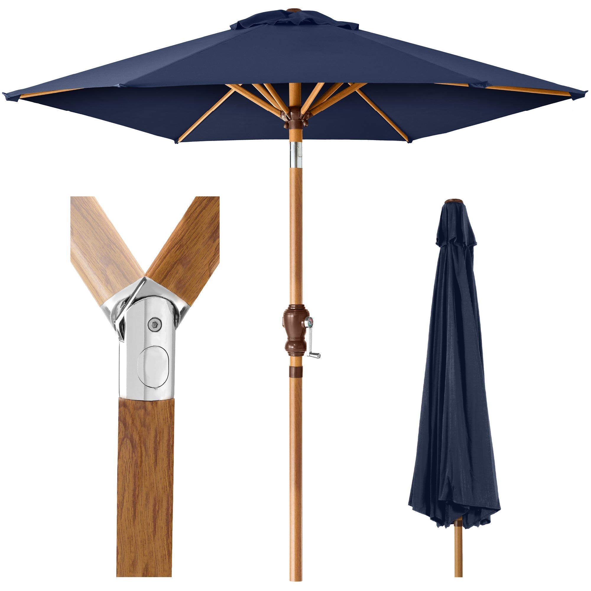 Outdoor Woodgrain Pattern Patio Umbrella Decoration w/ Tilt, Crank - 10ft