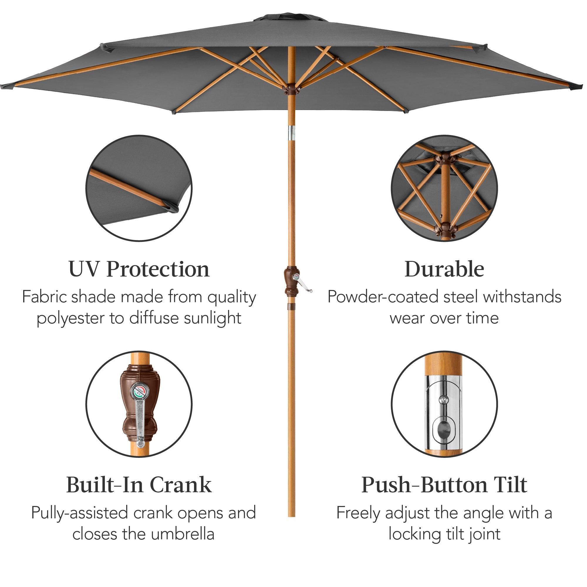Outdoor Woodgrain Pattern Patio Umbrella Decoration w/ Tilt, Crank - 10ft