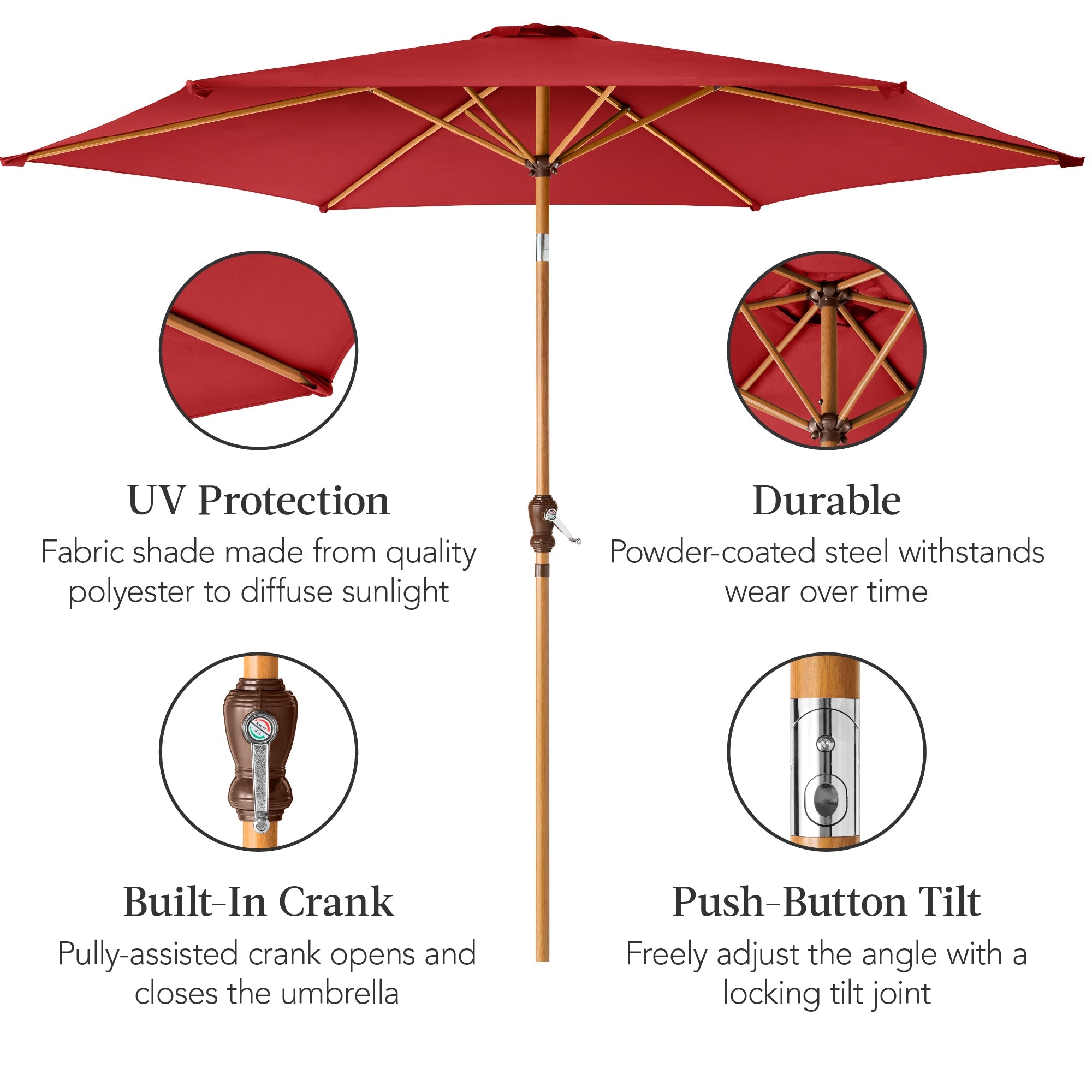 Outdoor Woodgrain Pattern Patio Umbrella Decoration w/ Tilt, Crank - 10ft