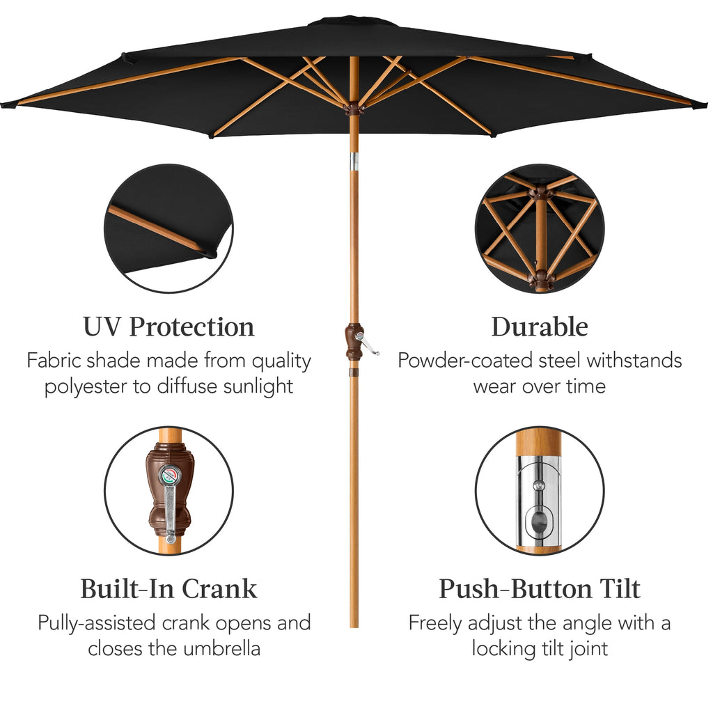 Outdoor Woodgrain Pattern Patio Umbrella Decoration w/ Tilt, Crank - 10ft