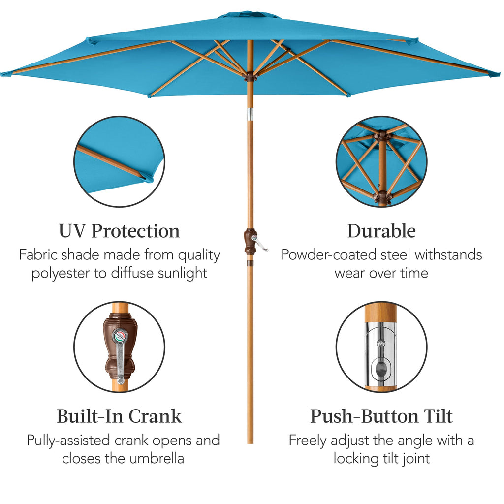 Outdoor Woodgrain Pattern Patio Umbrella Decoration w/ Tilt, Crank - 10ft