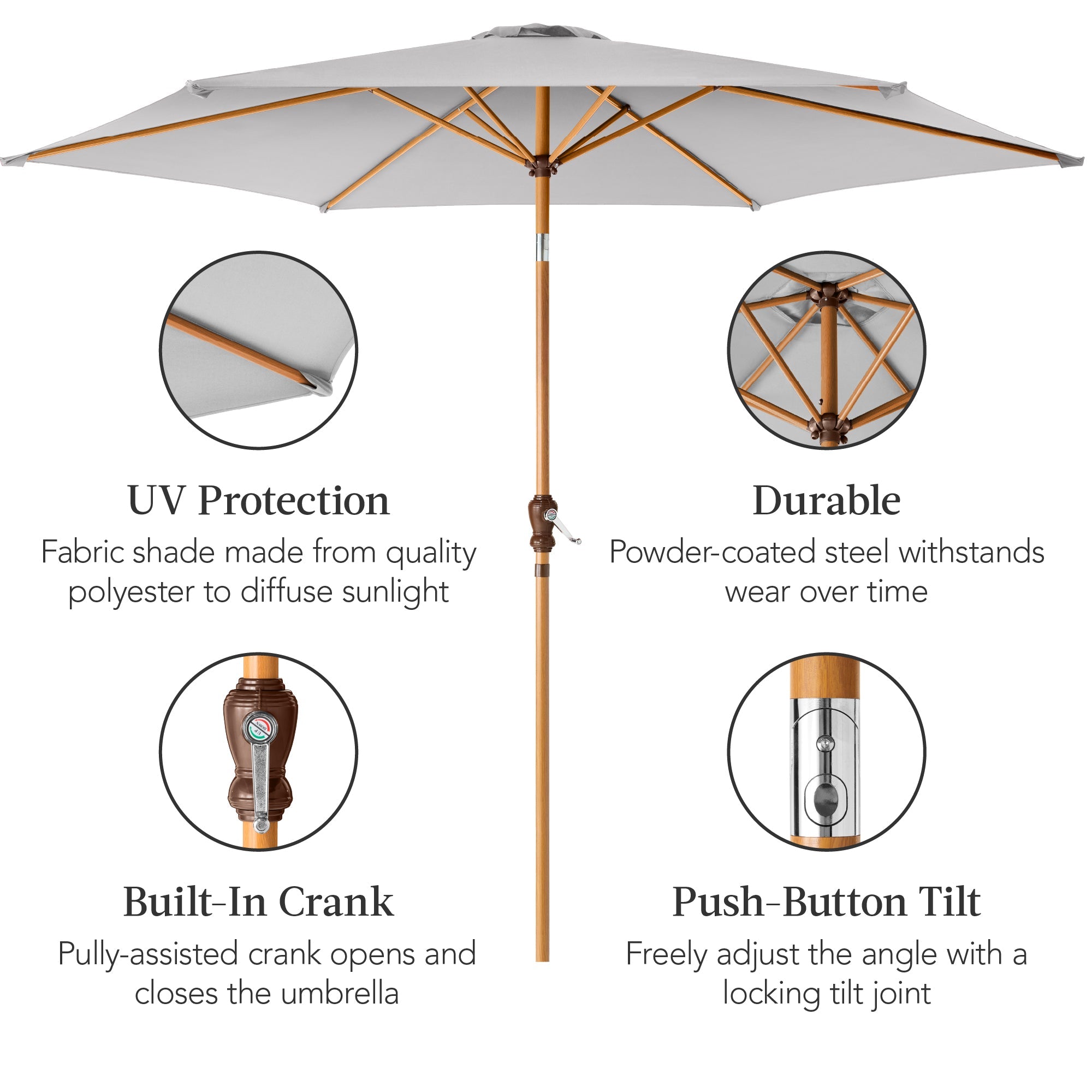 Outdoor Woodgrain Pattern Patio Umbrella Decoration w/ Tilt, Crank - 10ft