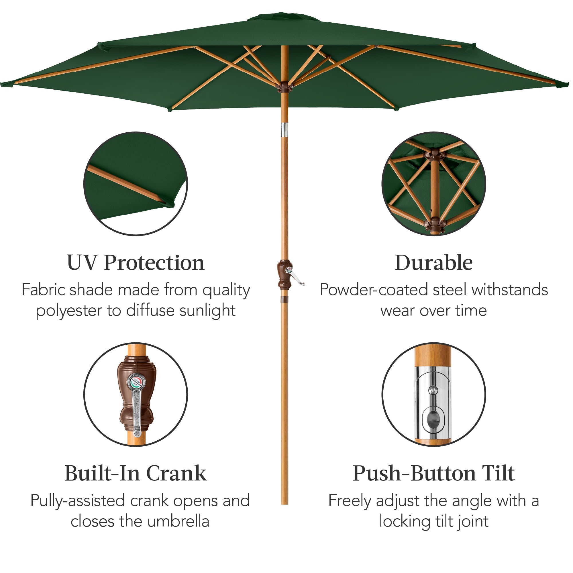 Outdoor Woodgrain Pattern Patio Umbrella Decoration w/ Tilt, Crank - 10ft