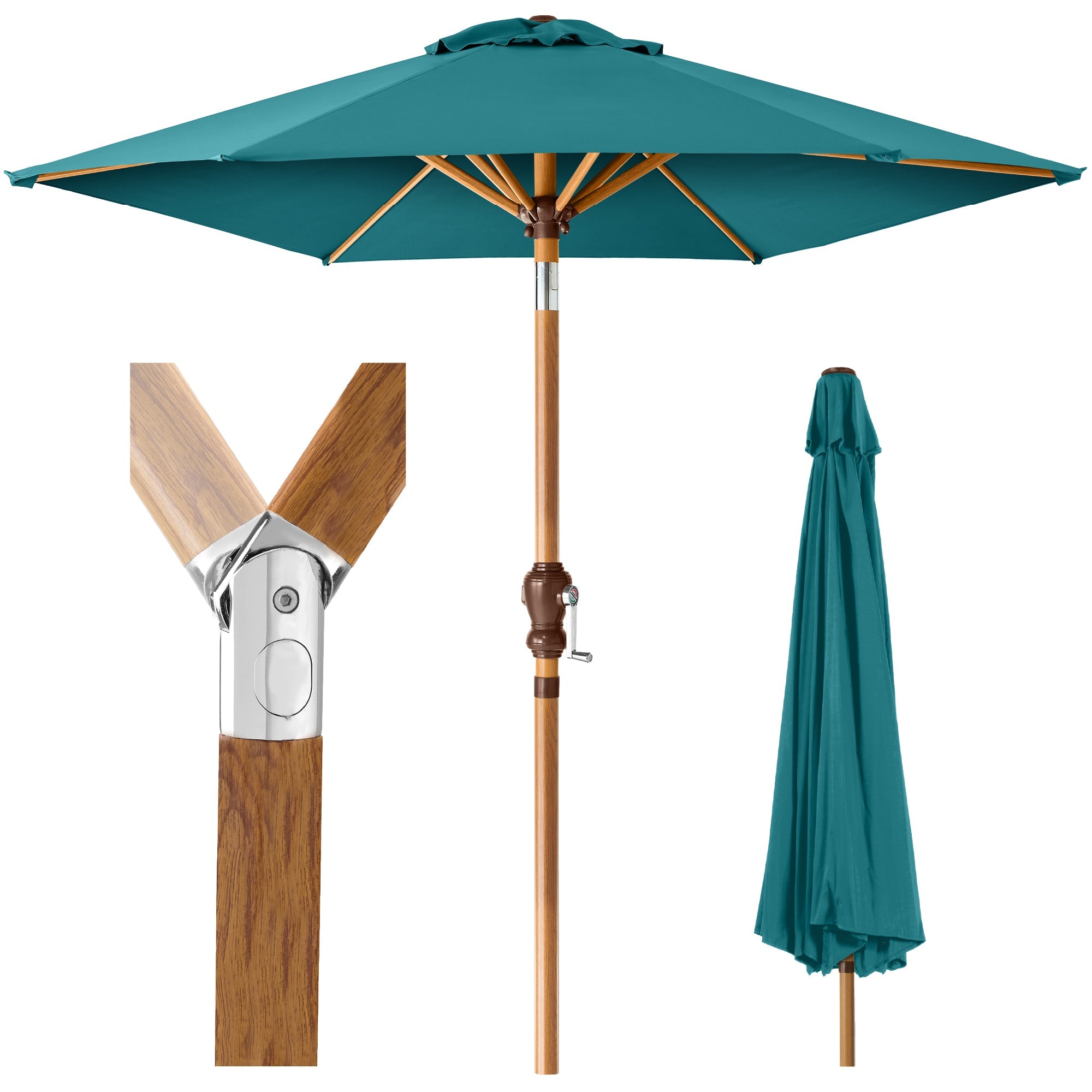 Outdoor Woodgrain Pattern Patio Umbrella Decoration w/ Tilt, Crank - 10ft