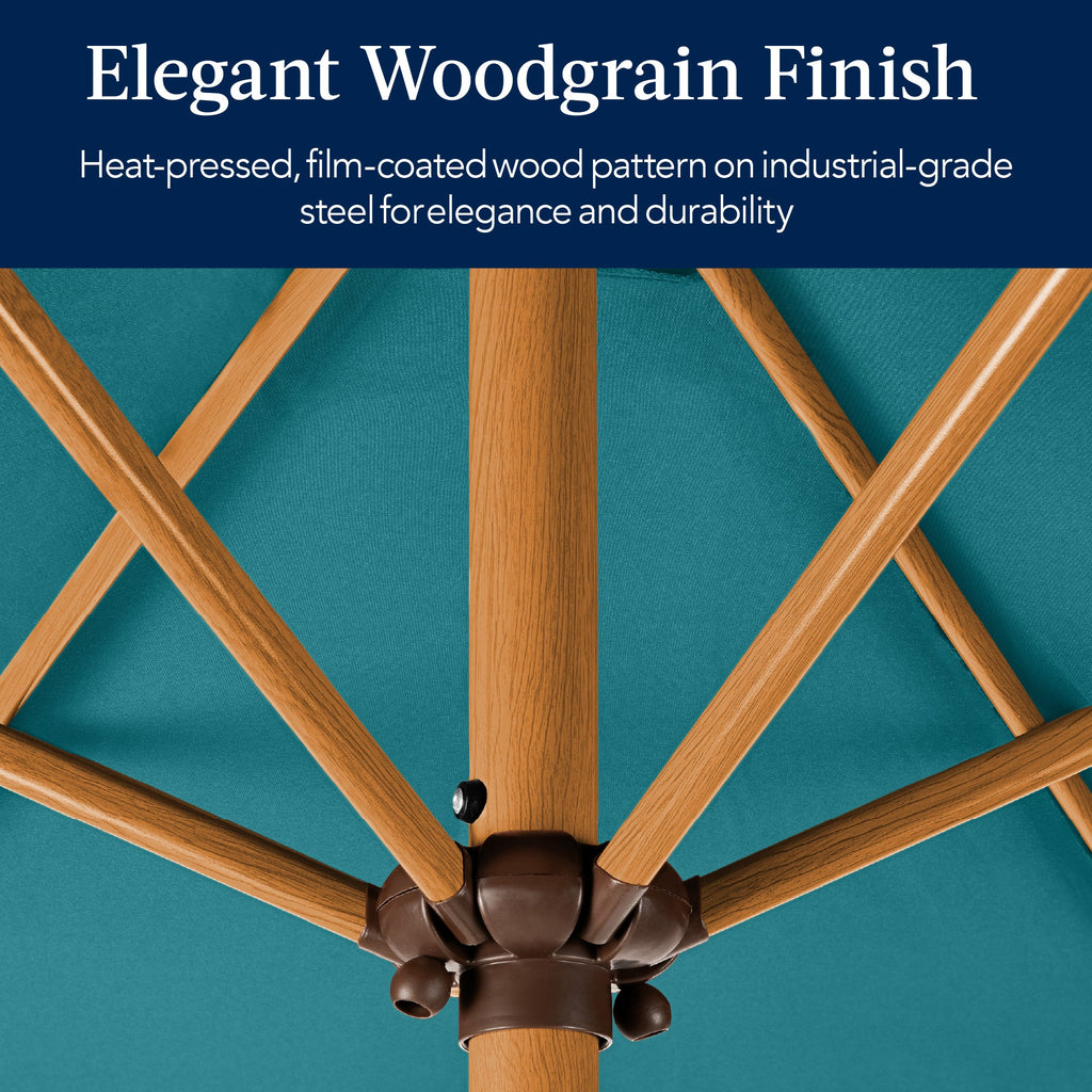 Outdoor Woodgrain Pattern Patio Umbrella Decoration w/ Tilt, Crank - 10ft