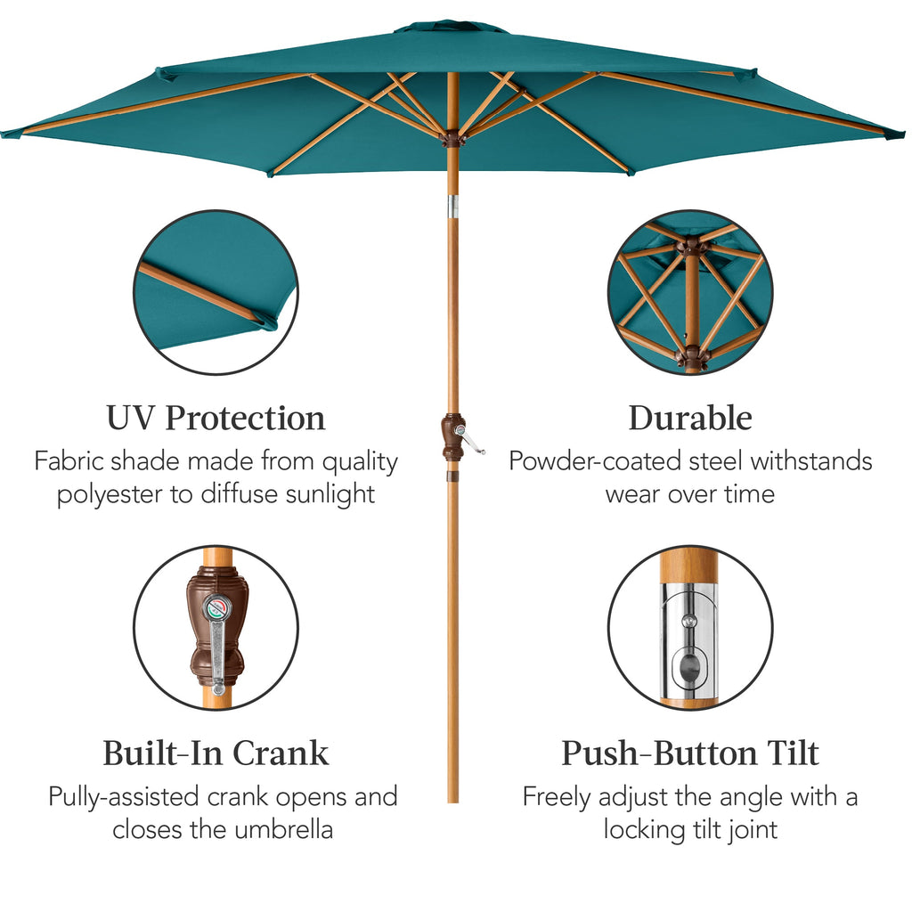 Outdoor Woodgrain Pattern Patio Umbrella Decoration w/ Tilt, Crank - 10ft