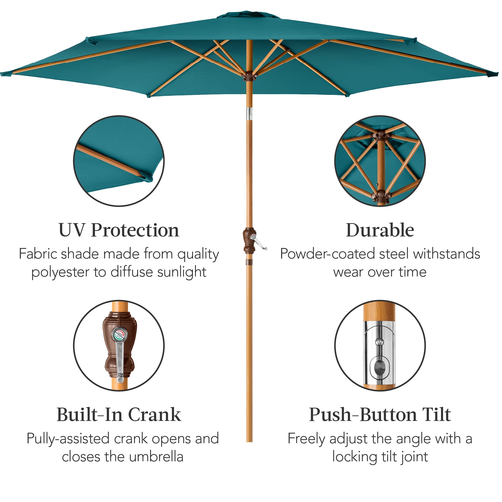 Outdoor Woodgrain Pattern Patio Umbrella Decoration w/ Tilt, Crank - 10ft