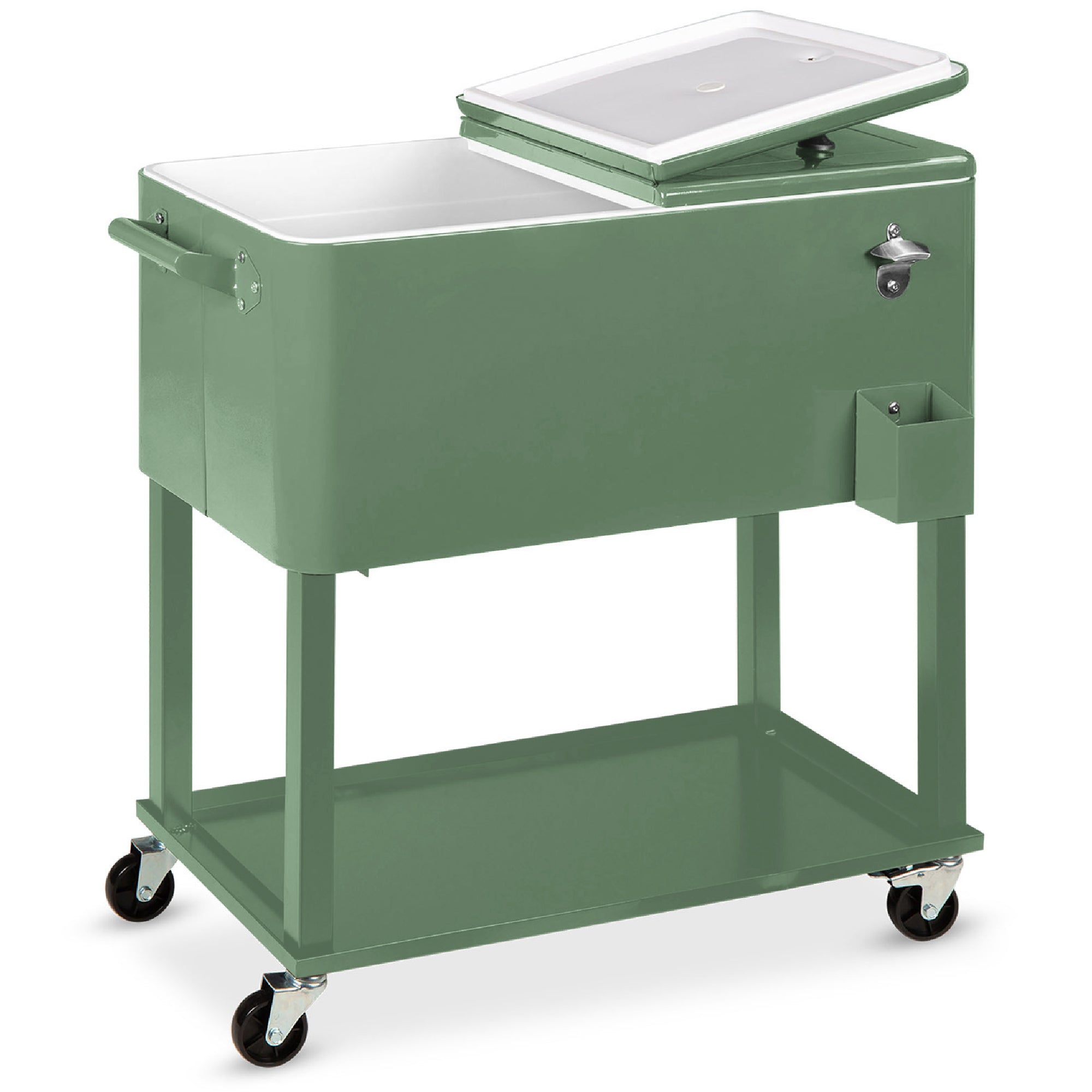 Portable Rolling Cooler Cart w/ Bottle Opener, Catch Tray - 80qt