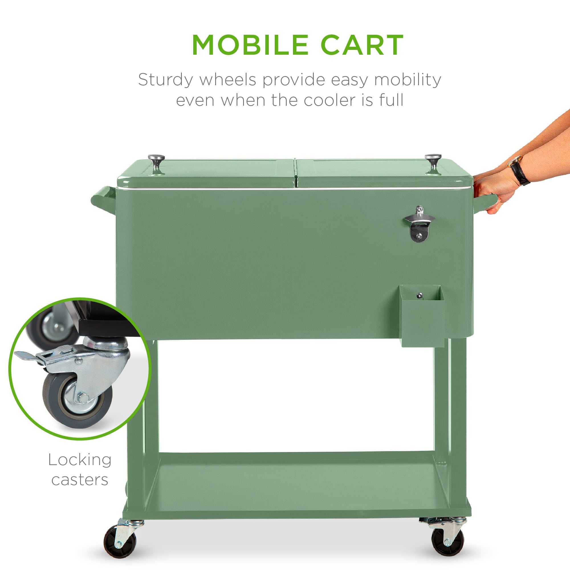 Portable Rolling Cooler Cart w/ Bottle Opener, Catch Tray - 80qt