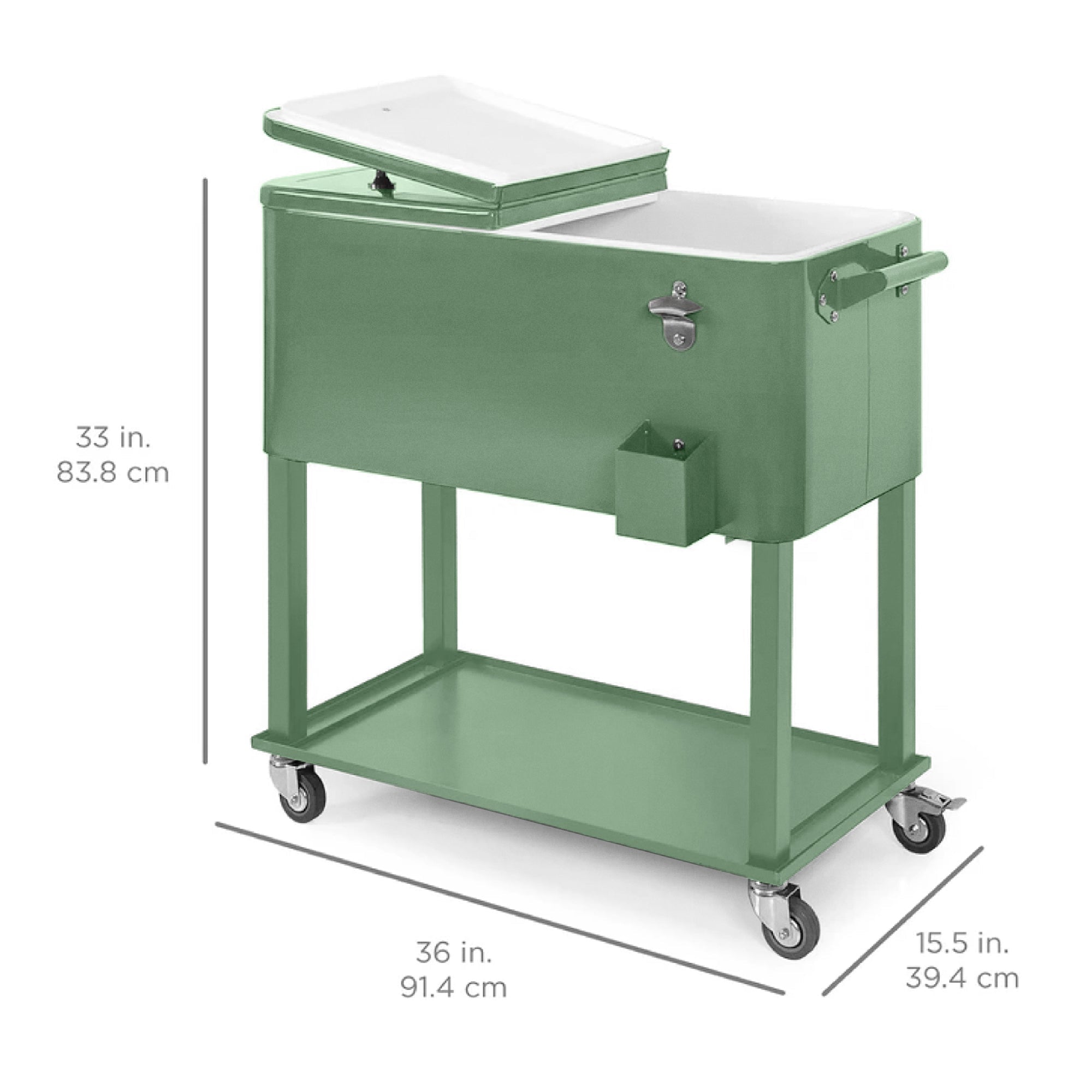 Portable Rolling Cooler Cart w/ Bottle Opener, Catch Tray - 80qt