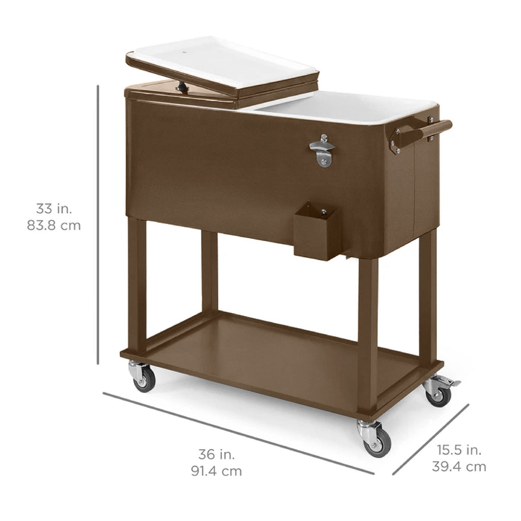 Portable Rolling Cooler Cart w/ Bottle Opener, Catch Tray - 80qt