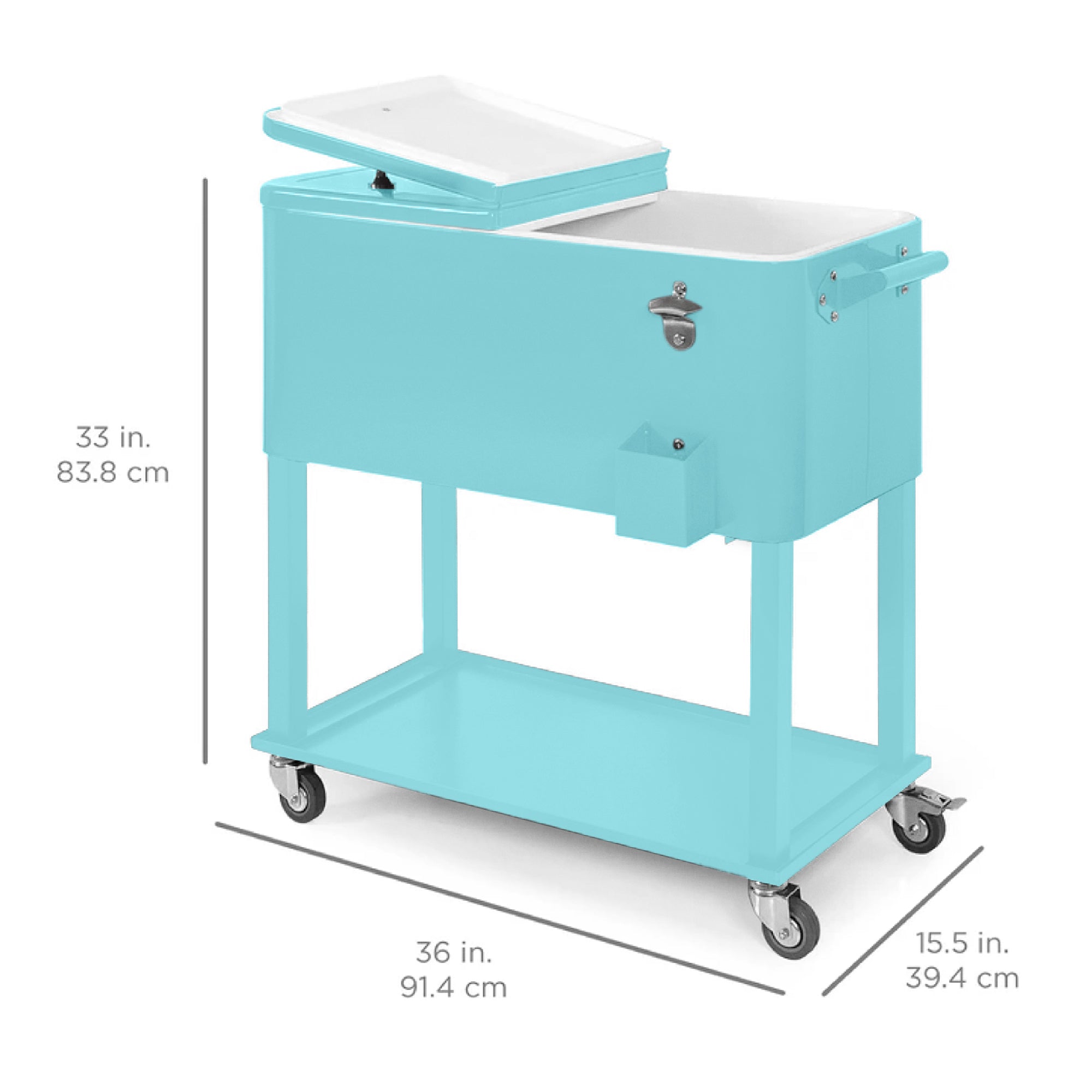 Portable Rolling Cooler Cart w/ Bottle Opener, Catch Tray - 80qt