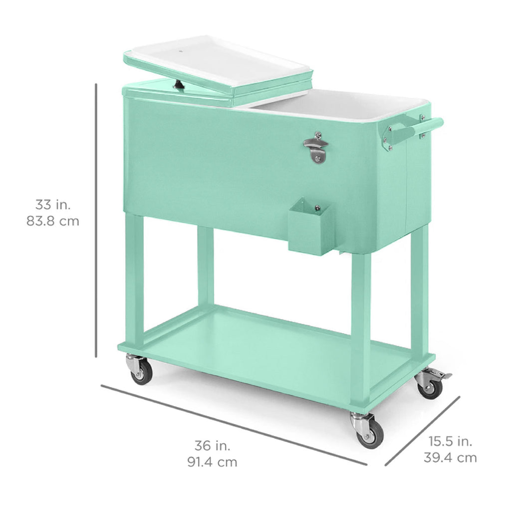 Portable Rolling Cooler Cart w/ Bottle Opener, Catch Tray - 80qt