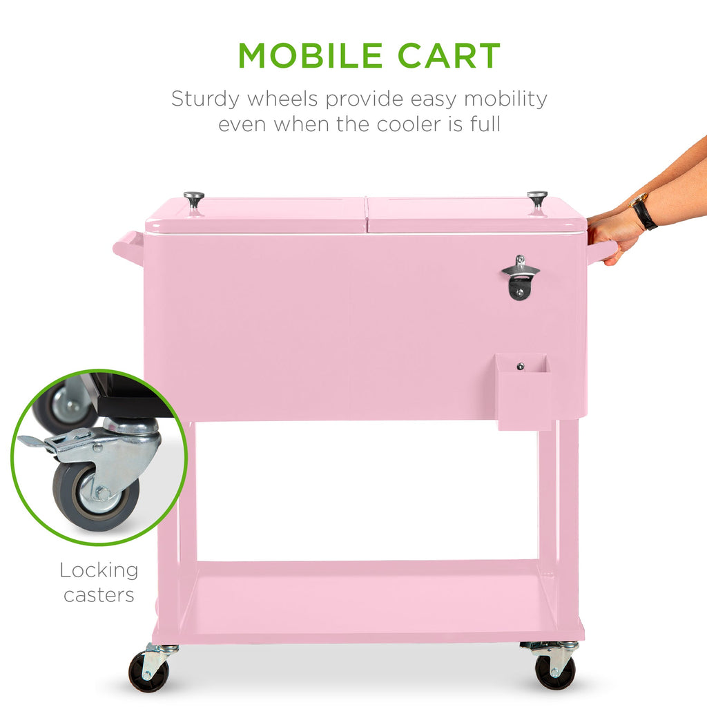 Portable Rolling Cooler Cart w/ Bottle Opener, Catch Tray - 80qt